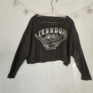 Originality Small Freedom Cropped Waffle Knit Top Rock Concert Festival Vintage